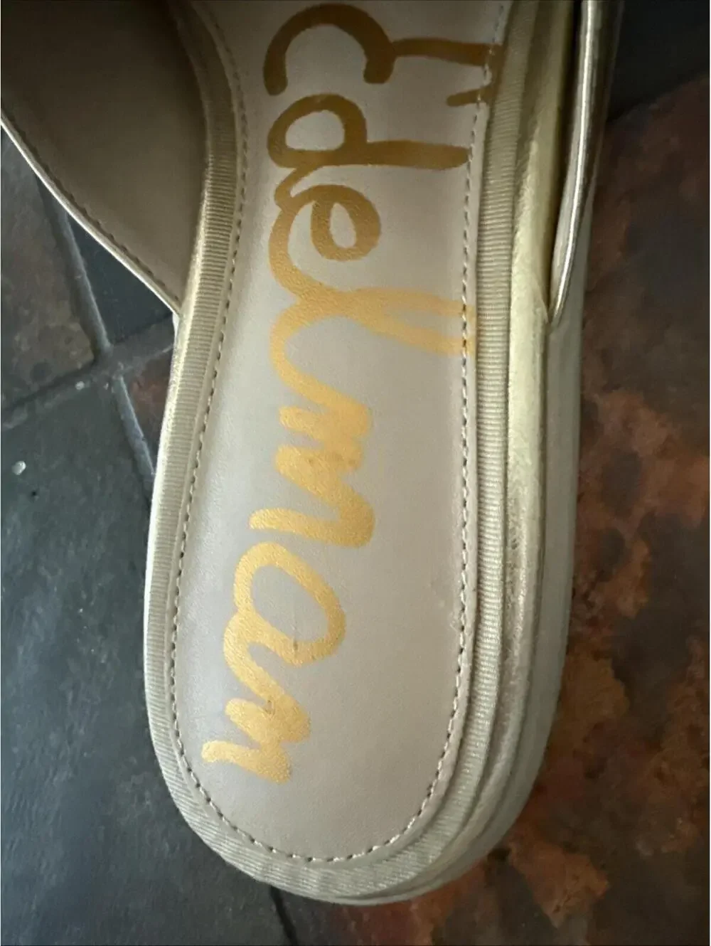 SAM EDELMAN Gold LEATHER Sz 10 Slip On Woman’s Shoes MADE IN Vietnam